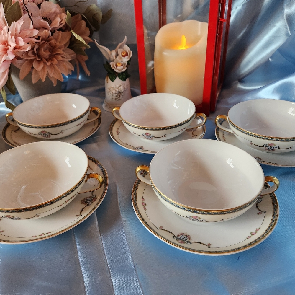 Beautiful Noritake LAUREATE 5 Sets Of 2 Handled Soupbowls With Underplate - Picture 2 of 12